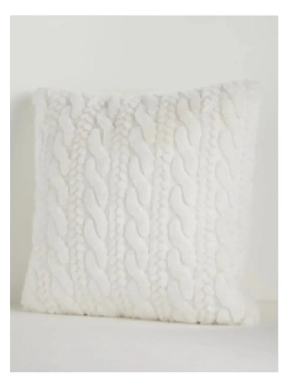 Anthropologie Faux Fur Cable-Knit  Sweater Pillow in Ivory 18” x 18” – NWT